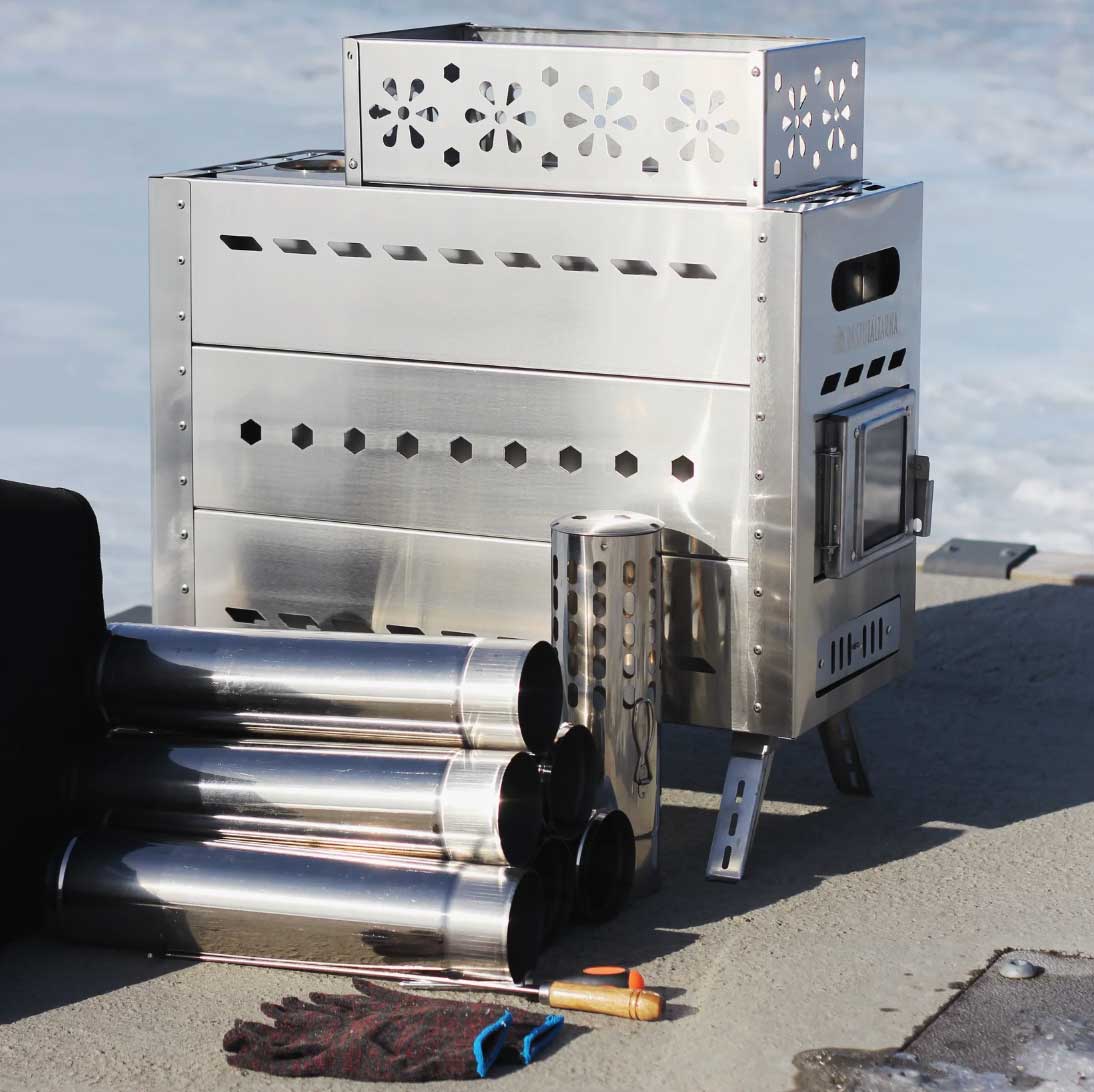 Bastutält med kamin