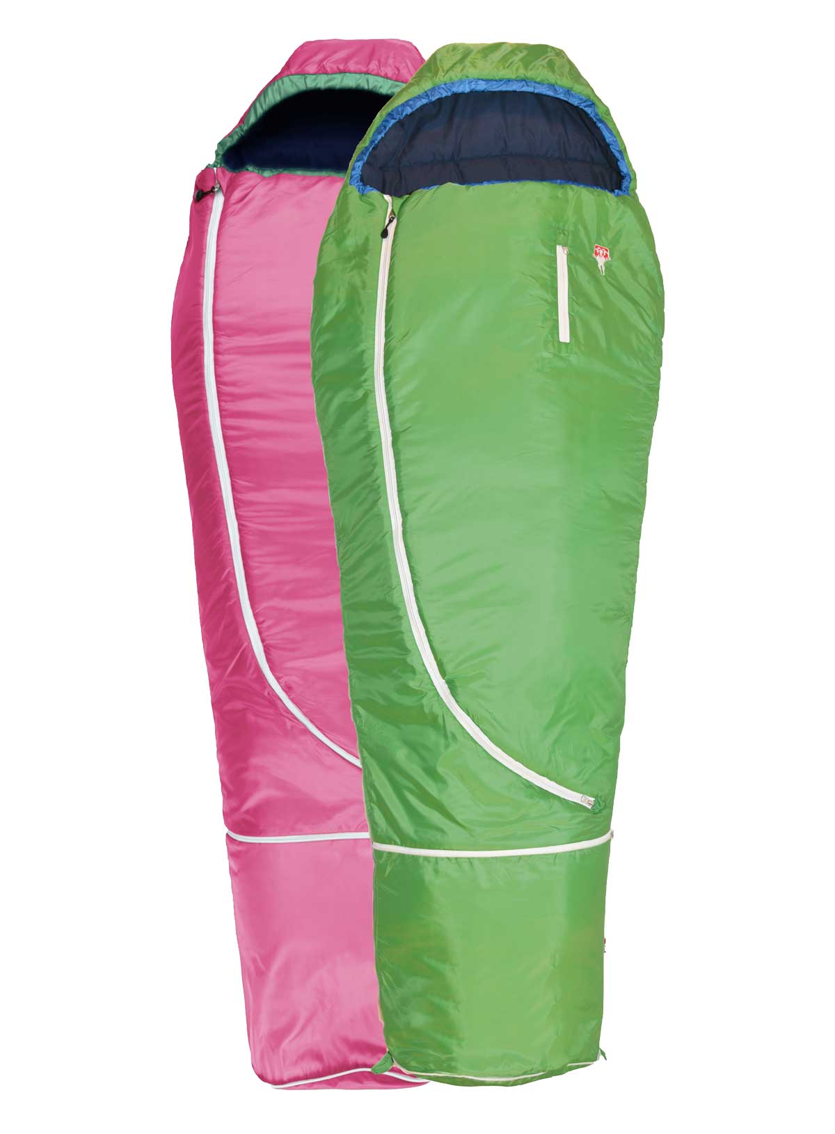 En rosa och grön sovsäck för barn från Gruezi Bag, fylld med ull